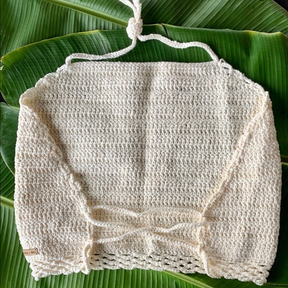Boho-Chic Cream Crochet Crop Top - Picture 5 of 6